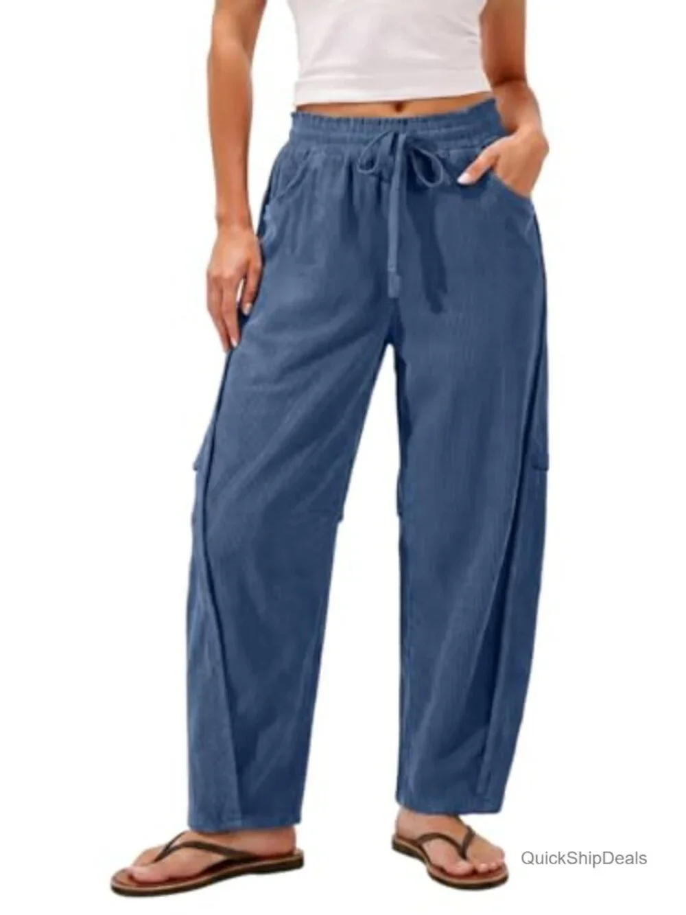 Women's Corduroy Barrel Casual Pants with Drawstring, High Rise Wide Leg Fall